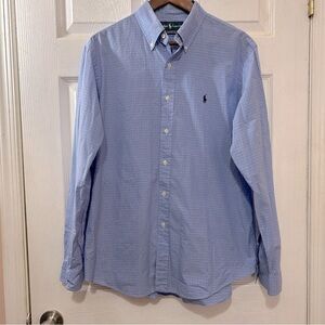 POLO Ralph Lauren Men's Button Down Shirt Custom Fit Checked Blue White Sz Large
